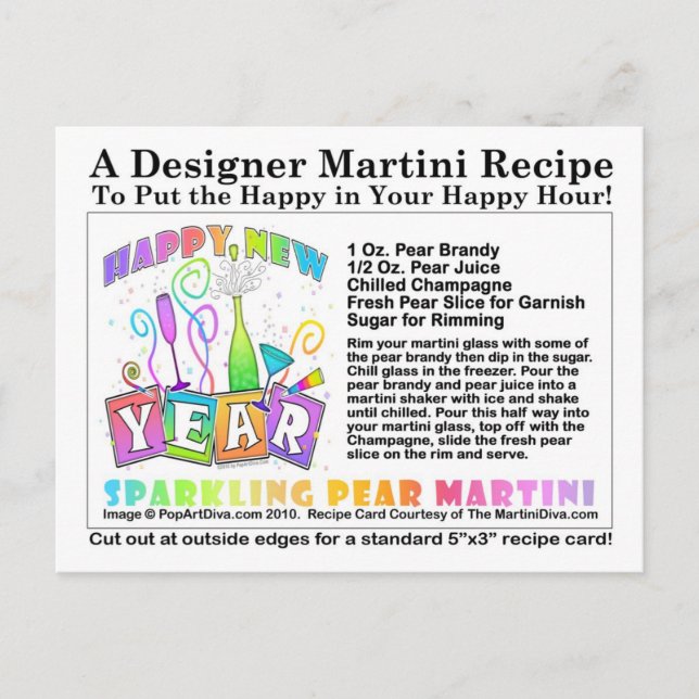 New Year's Sparkling Pear Martini Recipe Postcard (Front)