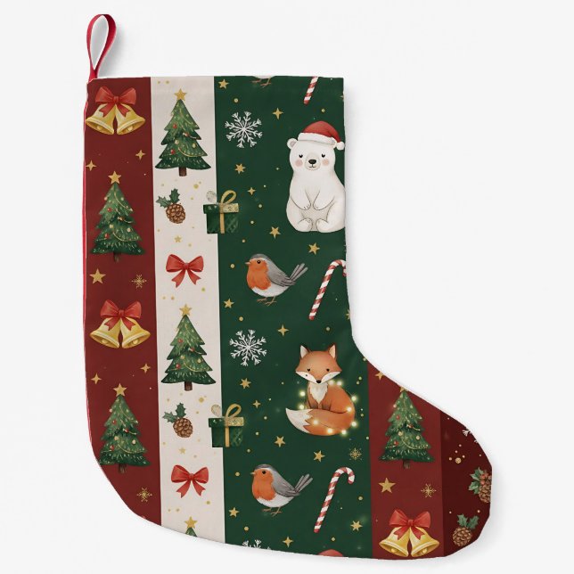 New Year's texture of fabric and packaging, bears, Small Christmas Stocking (Front)