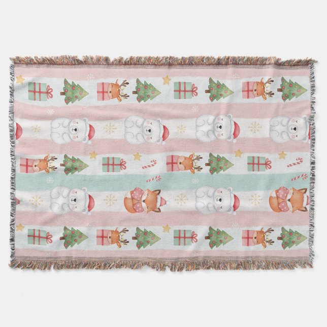 New Year's texture of fabric and packaging, bears Throw Blanket (Front)