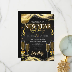 New Years Theme Gold & Black Party Invitation