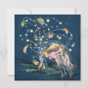 New Year's ticket with horse and carrot fireworks Holiday Card