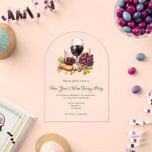 New Year's Watercolor Cheese & Wine Party Design Acrylic Invitations