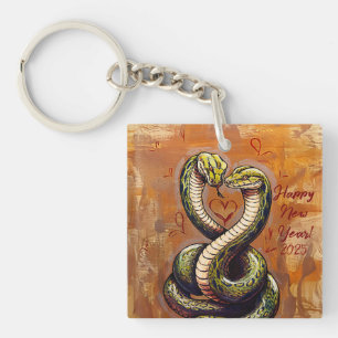 New Year's Wish for Love 2025 Wooden Snake  Key Ring