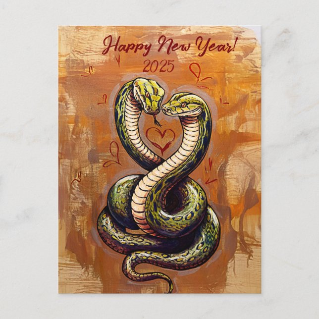 New Year's Wish for Love 2025 Wooden Snake Postcard (Front)
