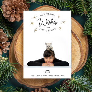 New Year's Wishes, Kitty Cat Kisses Cute Pet Photo Holiday Card