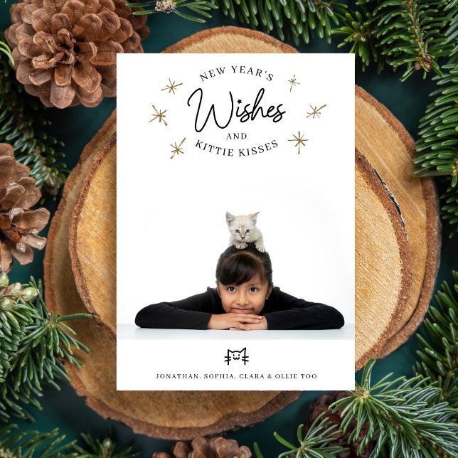 New Year's Wishes, Kitty Cat Kisses Cute Pet Photo Holiday Card (Creator Uploaded)