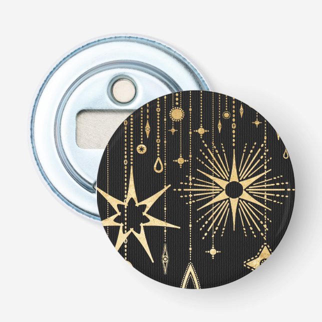 New Year's Wishes Stars Black and Gold Bottle Opener (Front)