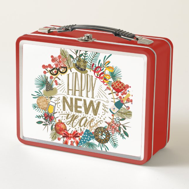 New Year's Wreath Metal Lunch Box (Front)