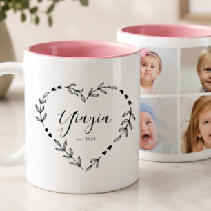 New Yiayia Year Est. Four Photo Collage Two-Tone Coffee Mug