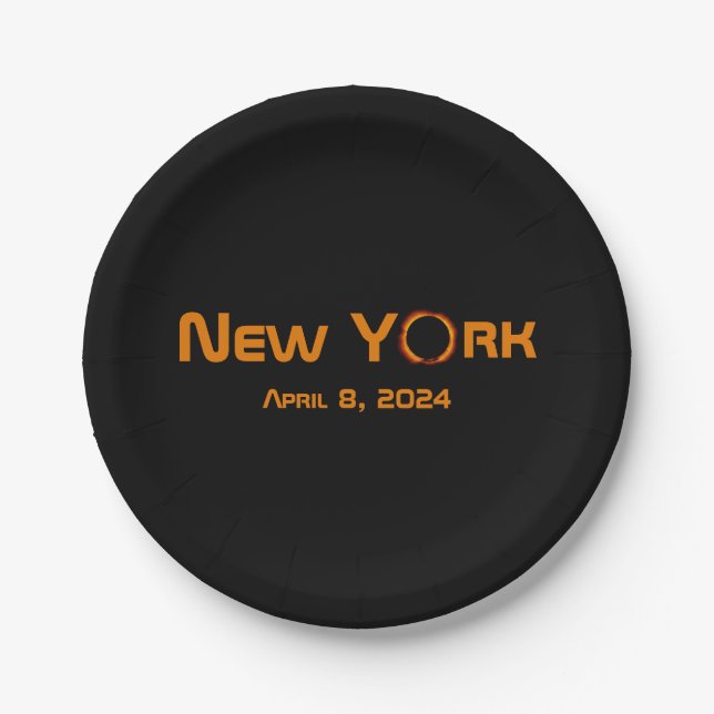 New York 2024 Total Solar Eclipse  Paper Plate (Front)