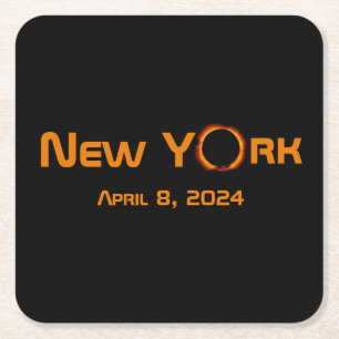 New York 2024 Total Solar Eclipse  Square Paper Coaster