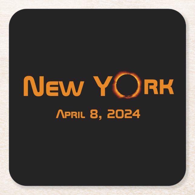New York 2024 Total Solar Eclipse  Square Paper Coaster (Front)