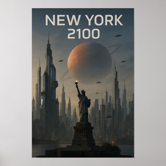 New York 2100: Futuristic Skyline Poster (Front)