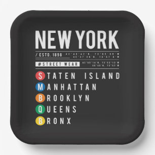 New York 5 Boroughs Paper Plate