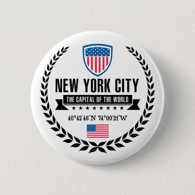 New York 6 Cm Round Badge (Front)