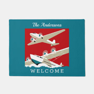 New York Airports, Vintage 1936 Travel Poster Vs2 Doormat