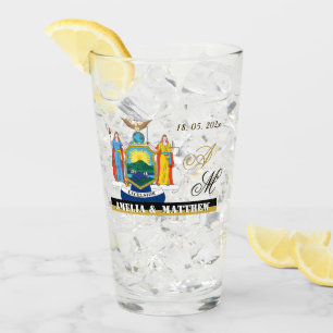 New York Anniversary, Wedding Beer Glass, NY Flag Glass