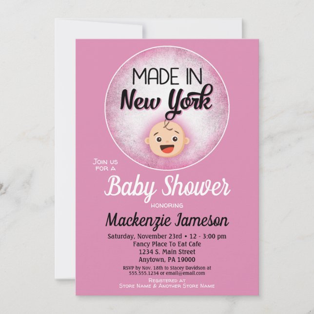 New York Baby Shower Funny Pink Girls Invitation (Front)