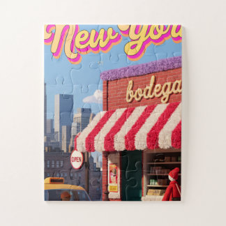 New York Bodega Night Taxi Skyline Poster Jigsaw Puzzle