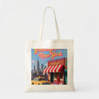 New York Bodega Night Taxi Skyline Poster Tote Bag