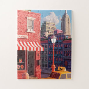 New York Bodega Taxi Illustration Poster Jigsaw Puzzle
