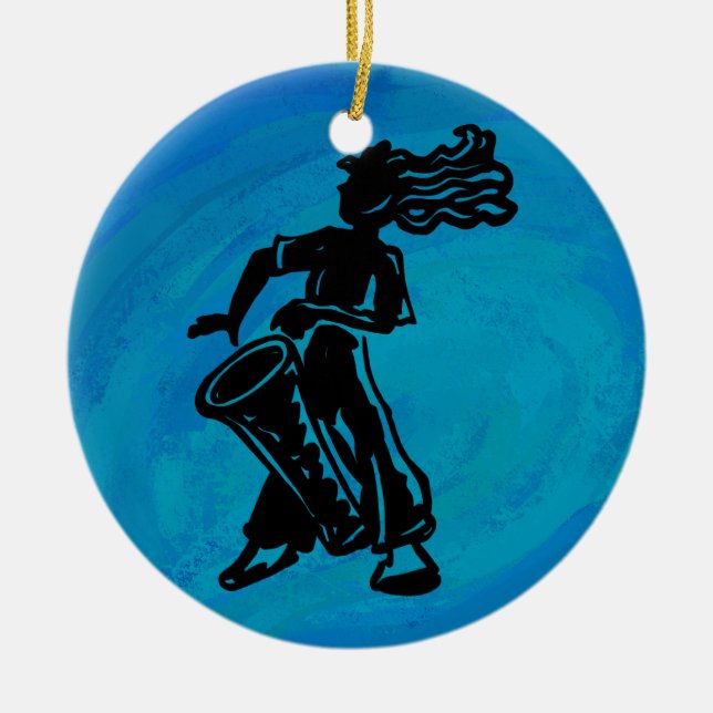 New York Boogie Nights Drum Blue Ceramic Tree Decoration (Front)
