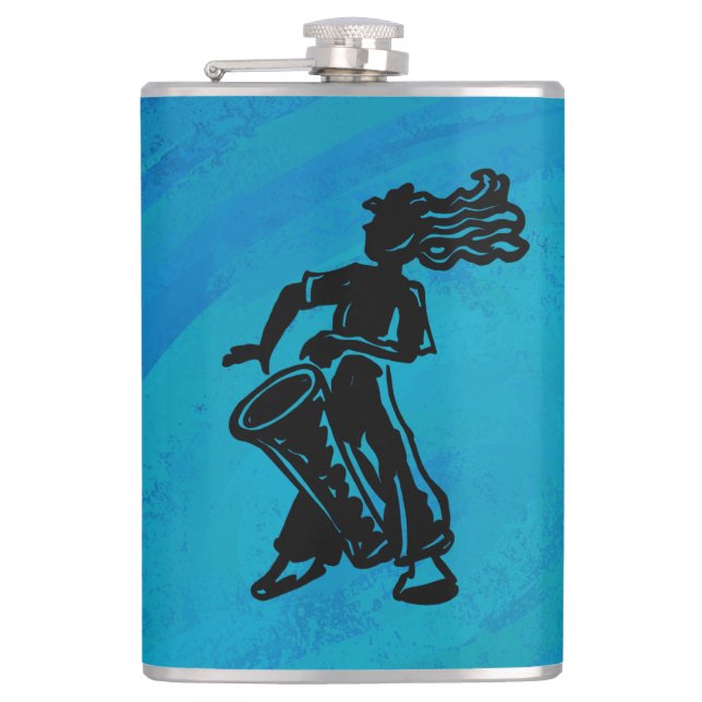 New York Boogie Nights Drum Blue Hip Flask (Front)