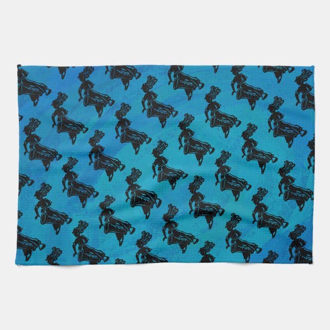 New York Boogie Nights Drum Blue Tea Towel (Horizontal)