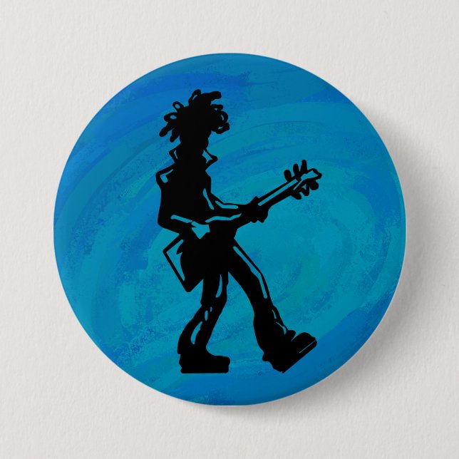 New York Boogie Nights Guitar Blue 7.5 Cm Round Badge (Front)