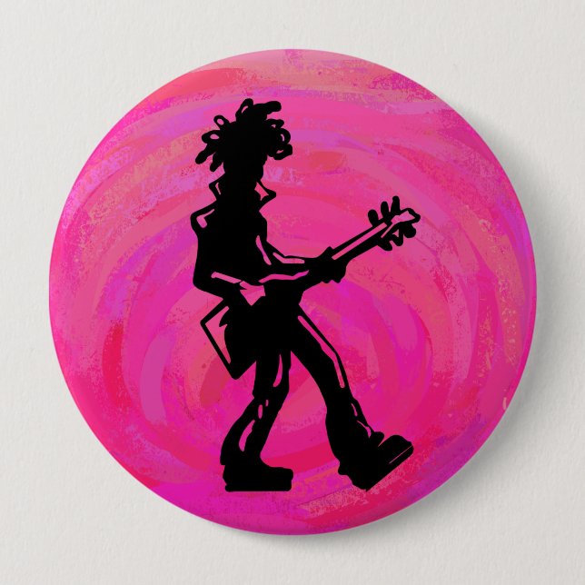 New York Boogie Nights Guitar Hot Pink 10 Cm Round Badge (Front)