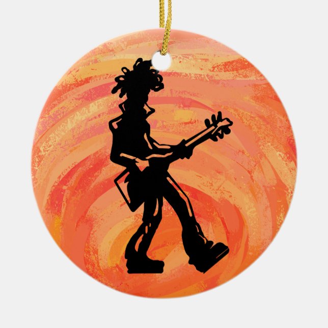 New York Boogie Nights Guitar Orange Ceramic Tree Decoration (Front)