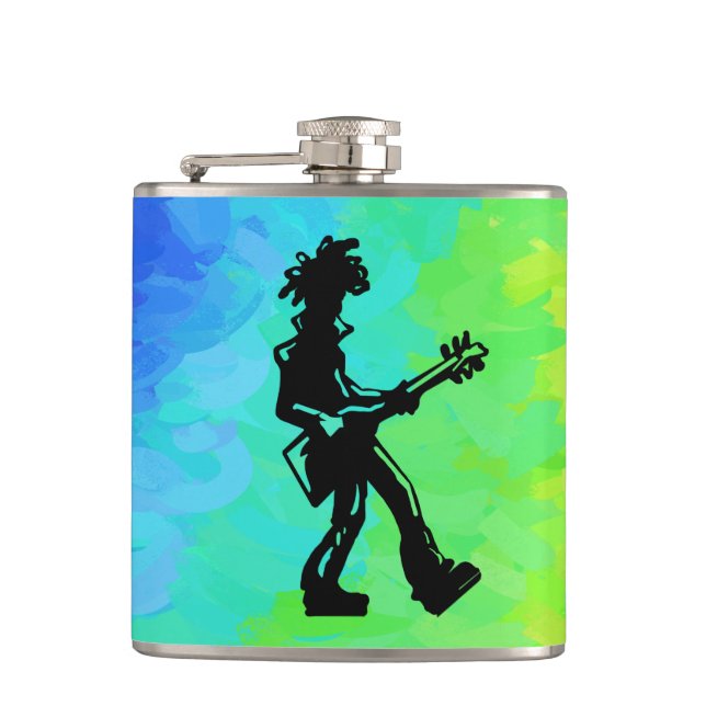 New York Boogie Nights Guitar Rainbow Hip Flask (Front)
