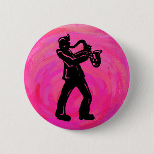 New York Boogie Nights Saxophone Hot Pink 6 Cm Round Badge