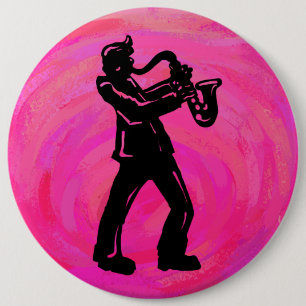 New York Boogie Nights Saxophone Hot Pink 6 Cm Round Badge