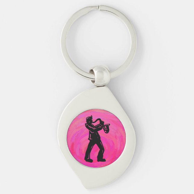 New York Boogie Nights Saxophone Hot Pink Key Ring (Front)