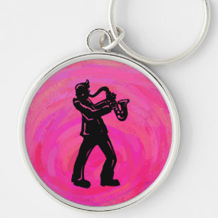 New York Boogie Nights Saxophone Hot Pink Key Ring