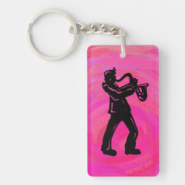 New York Boogie Nights Saxophone Hot Pink Key Ring (Front)