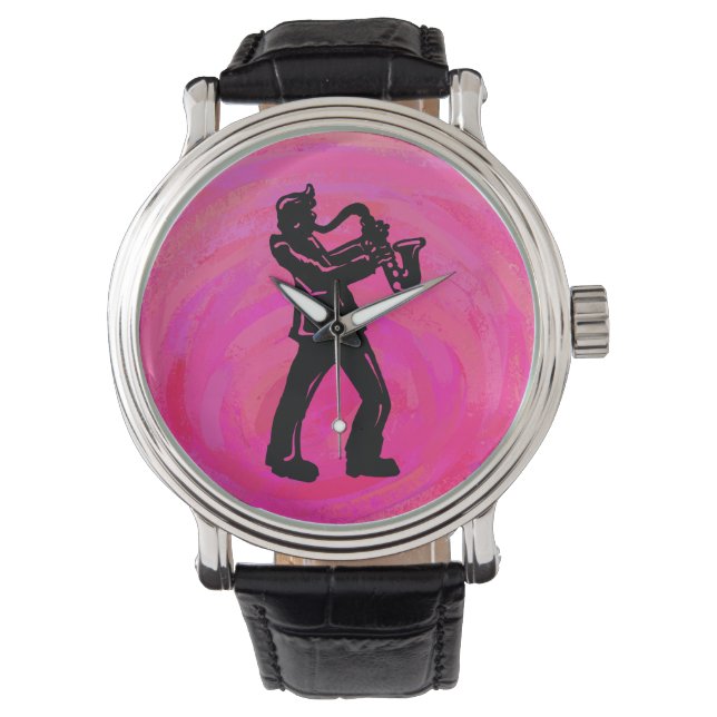 New York Boogie Nights Saxophone Hot Pink Watch (Front)