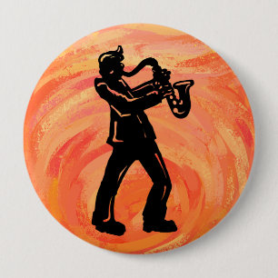 New York Boogie Nights Saxophone Orange 10 Cm Round Badge