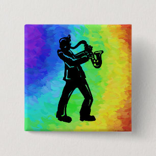 New York Boogie Nights Saxophone Rainbow 15 Cm Square Badge