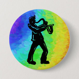 New York Boogie Nights Saxophone Rainbow 7.5 Cm Round Badge