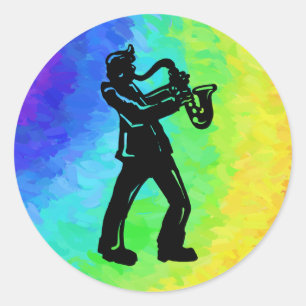 New York Boogie Nights Saxophone Rainbow Classic Round Sticker