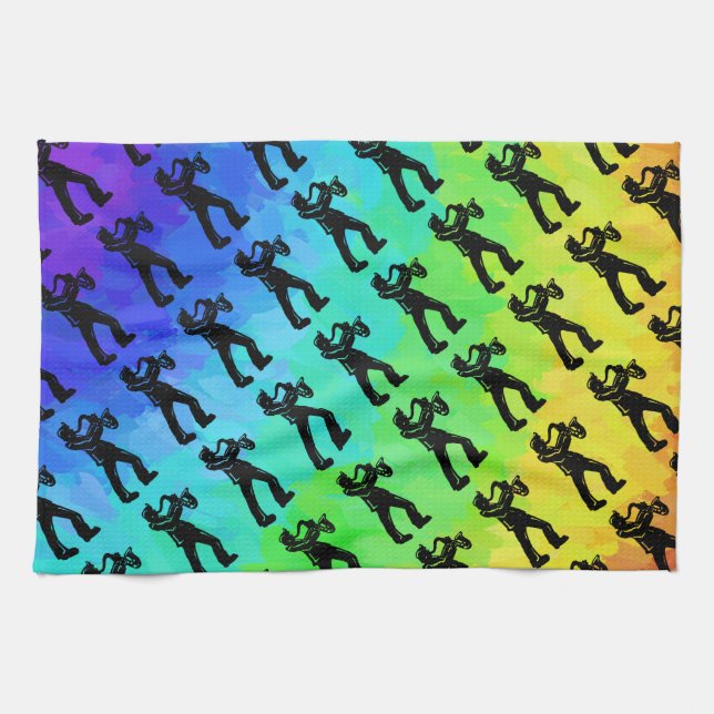 New York Boogie Nights Saxophone Rainbow Tea Towel (Horizontal)
