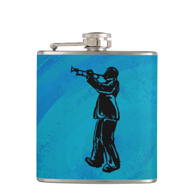 New York Boogie Nights Trumpet Blue Hip Flask (Front)