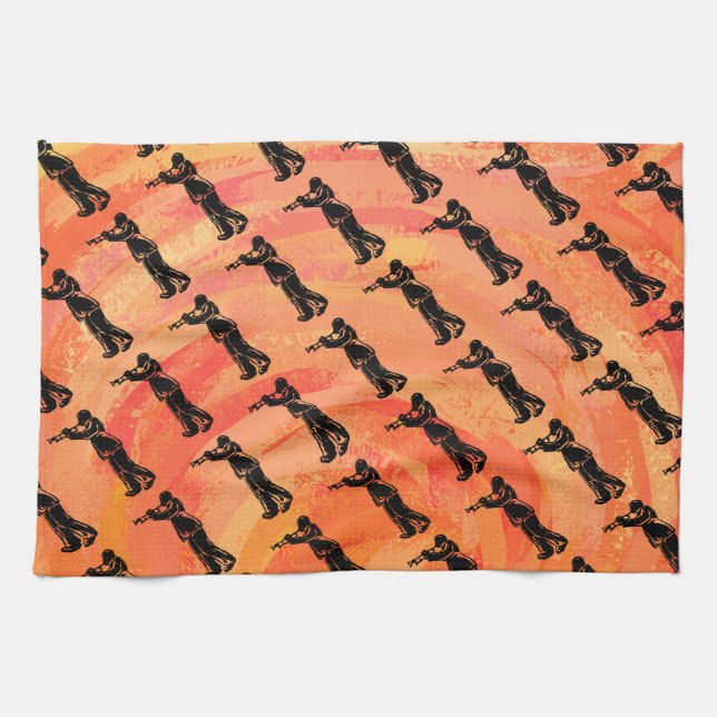 New York Boogie Nights Trumpet Orange Tea Towel (Horizontal)