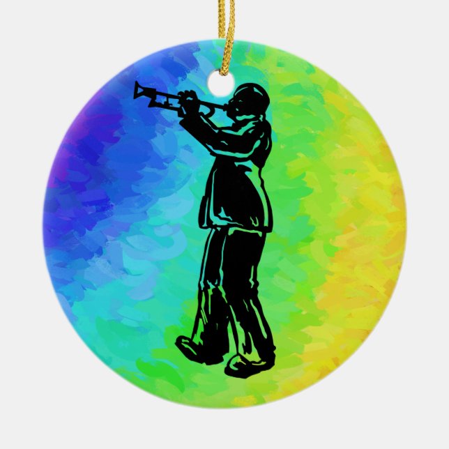 New York Boogie Nights Trumpet Rainbow Ceramic Tree Decoration (Front)