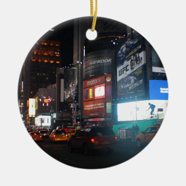 New York Broadway at night Ceramic Tree Decoration (Front)