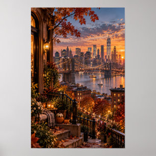 New York Brooklyn Bridge Autumn Sunset Wall Art