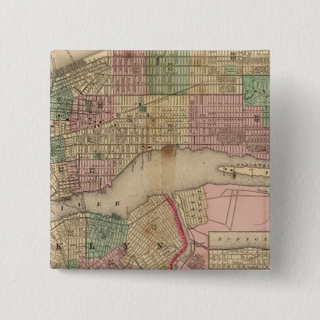 New York, Brooklyn Map by Mitchell 15 Cm Square Badge (Front)