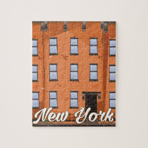 New York Brownstone travel poster cartoon Jigsaw Puzzle
